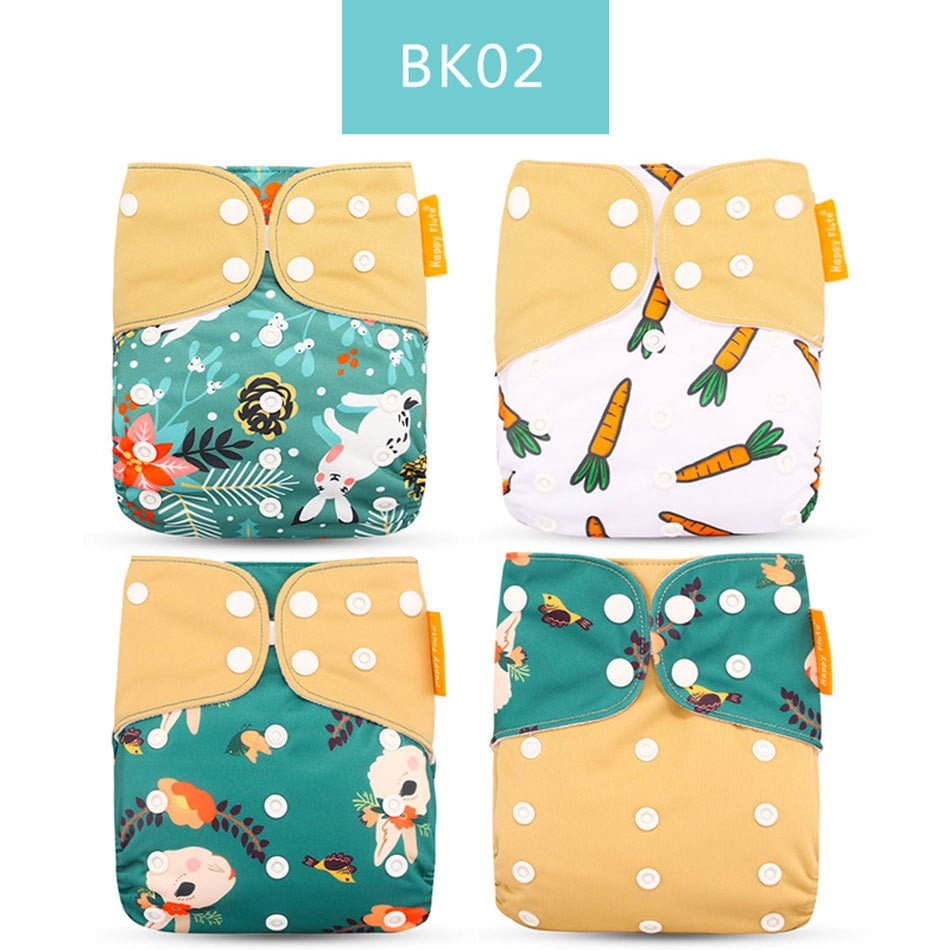 Happy Flute Cloth Diapers for Children Adjustable Wet/Dry Bag Waterproof Babies Diapers Ecological Backpack Reusable 4 pcs/set