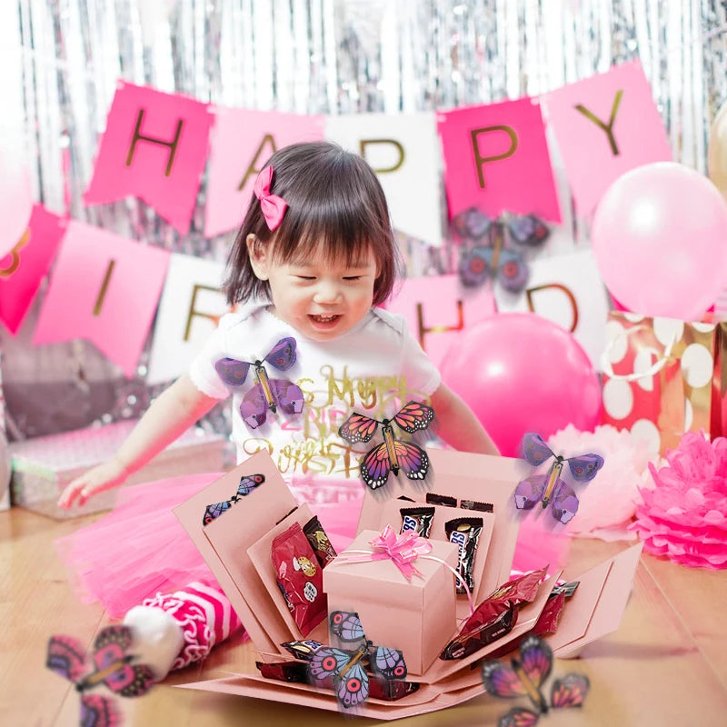 DIY Take action  Handmade Surprise Gift Box Explosion Butterfly Fairy Flying Toy Winding Rubber Band Toy