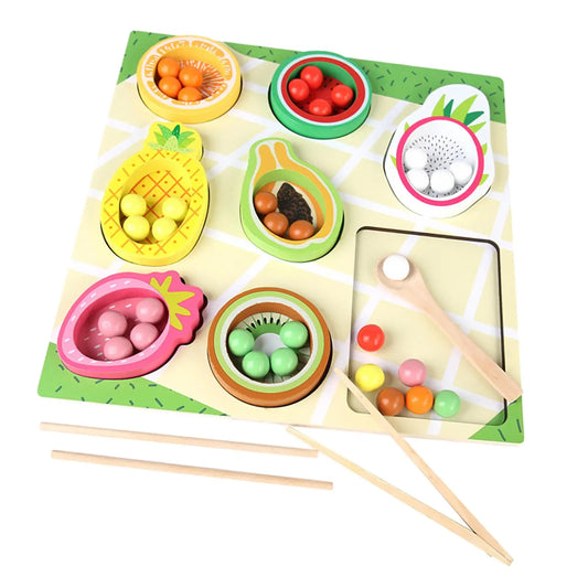 CPCCE wooden fruit tray color and shape classification clip beads exercise hand eye coordination fine motor puzzle toy
