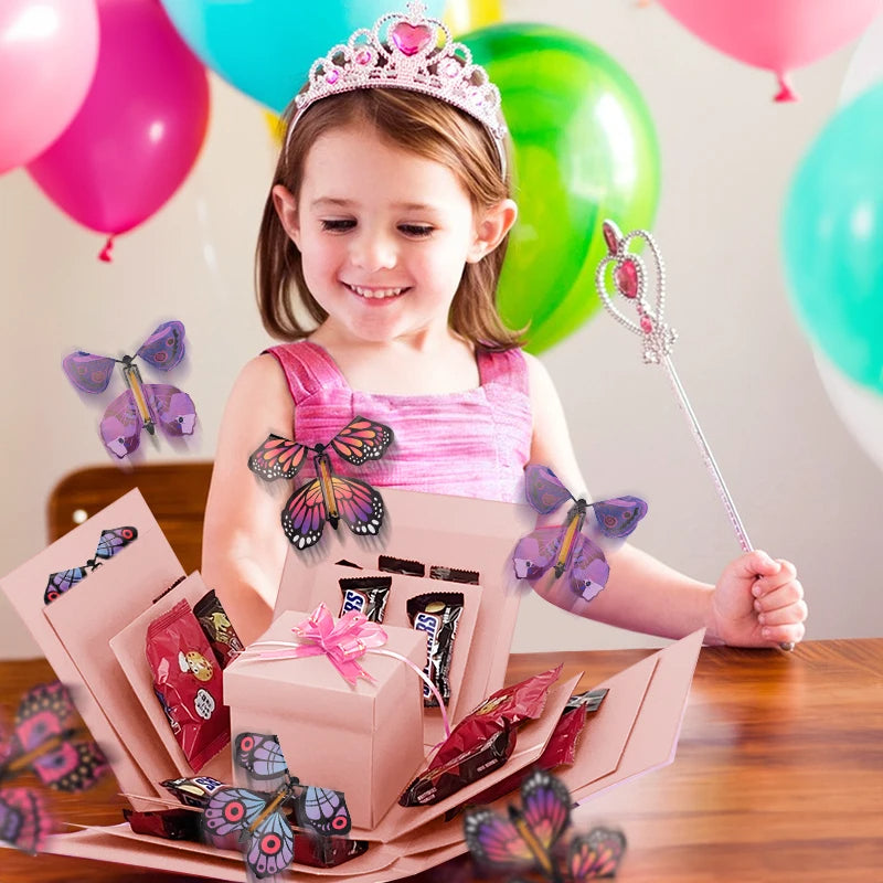 DIY Take action  Handmade Surprise Gift Box Explosion Butterfly Fairy Flying Toy Winding Rubber Band Toy